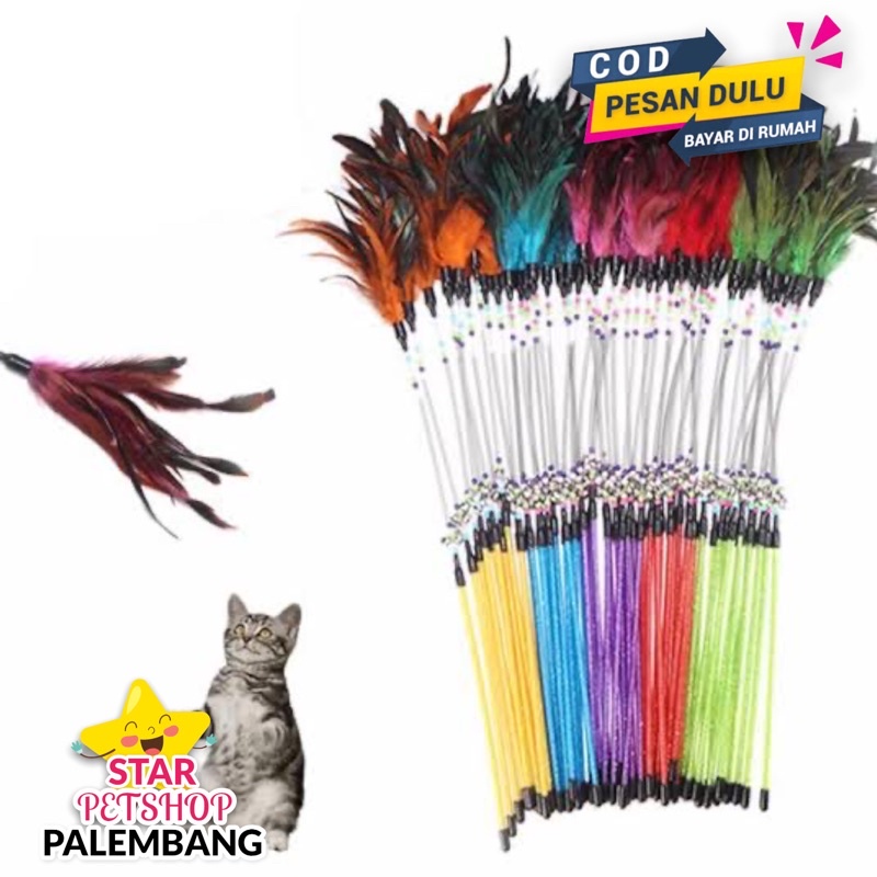 Mainan  Kucing Stick Bulu Premium Gagang Kawat lentur