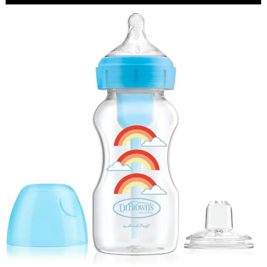 Dr Browns 2IN1 BOTTLE AND SIPPY SPOUT  270ML / Botol Susu Dr Browns Wide neck Options Motif Pelangi