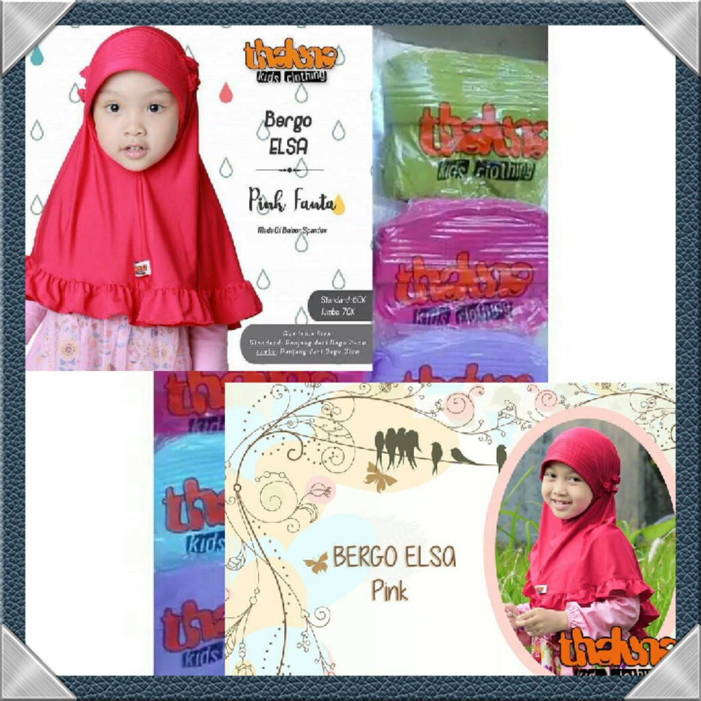 Bergo Elsa Thaluna Kids Clothing / Jilbab Instan Anak Muslimah ( Pink Fanta & Pink )