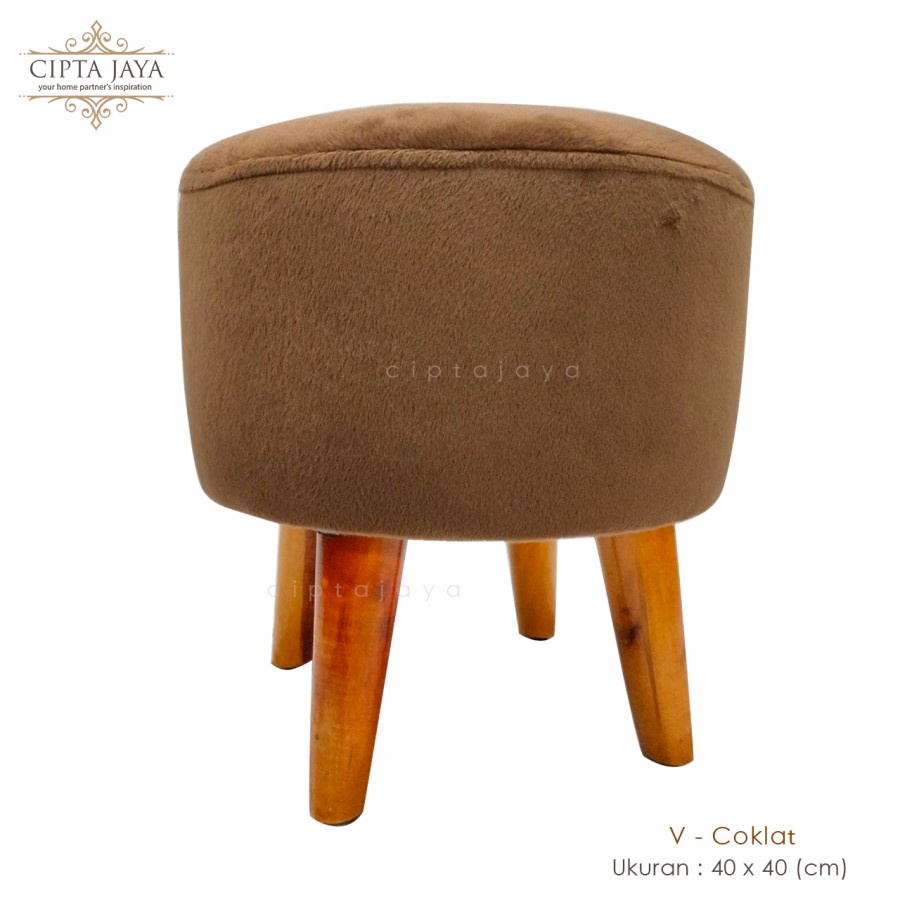 Stool Kursi Sofa Puff Bulat Stool Murah 40cm x 40cm Design Bludru - Velboa Coklat