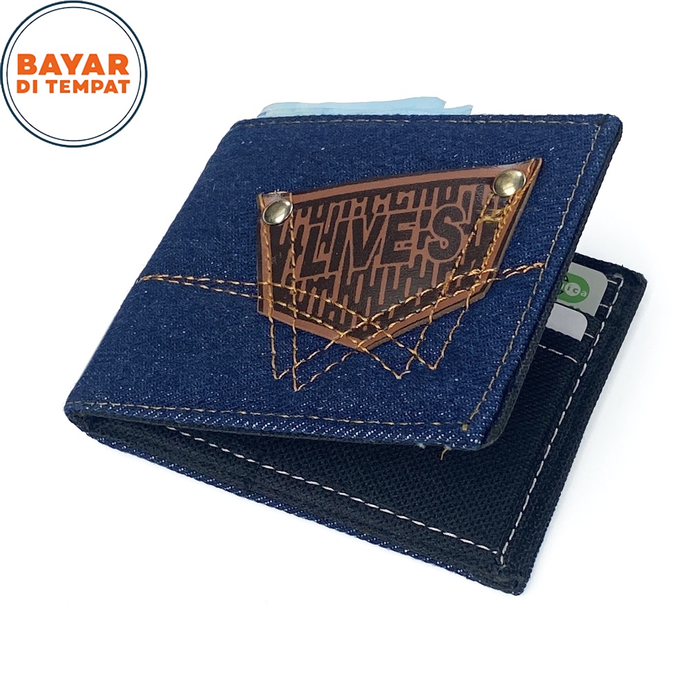 Free Shipping!! Dompet Denim Kanvas Blue Lipat Dua Dompet Pria dan Wanita Dompet Bifold Kanvas  Dompet  Distro Blue + Box