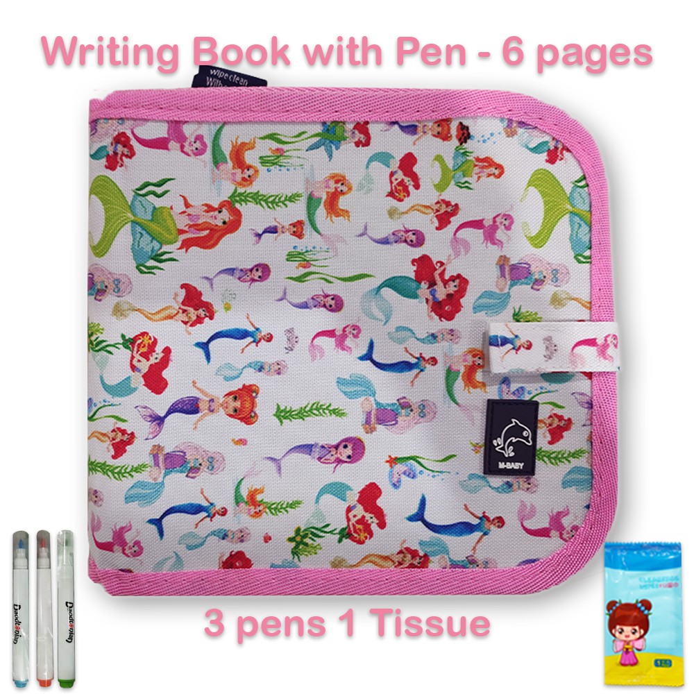 BUKU GAMBAR PORTABLE AJAIB BISA DIHAPUS 6 HALAMAN 3 PEN 1 PENGHAPUS-Pink Mermaid LITE
