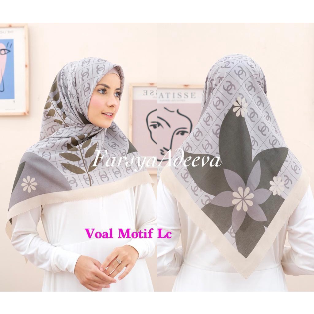 Kerudung segiempat motif terbaru segiempat motif deenay kw bahan voal grosir segiempat motif termurah Safa Hijab-KAMELIA SILVER