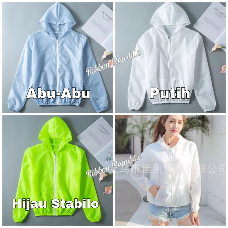 Jaket Wanita Trend Korea Anti UV Parasut Semi Transparan Woman Summer Sport Olahraga Casual Jacket-4