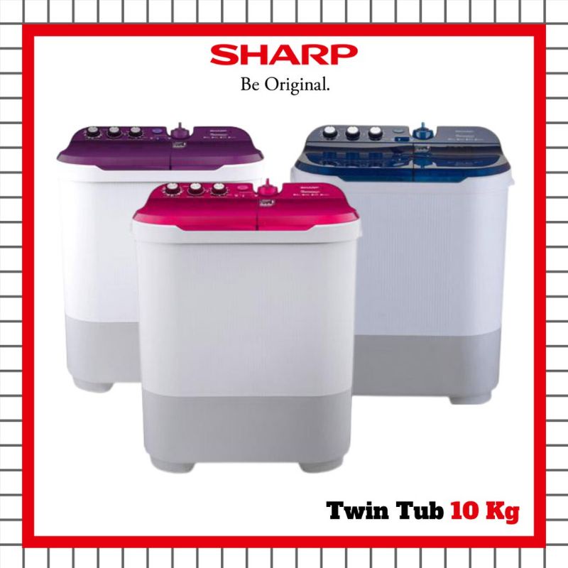 Mesin Cuci SHARP 2 Tabung EST1090 / Twin Tub 10 kg Dolphinwave Series ES-T1090-BK-VK-PK