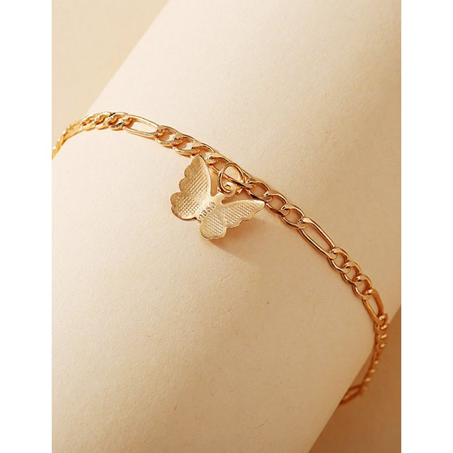 LRC Gelang Kaki Fashion Alloy Butterfly Pendant Chain Alloy Anklet K97142