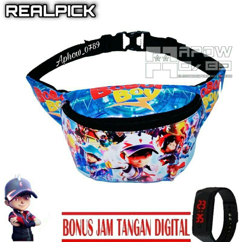 Tas Pinggang Waistbag Anak Laki-laki Karakter Gratis jam tangan Digital