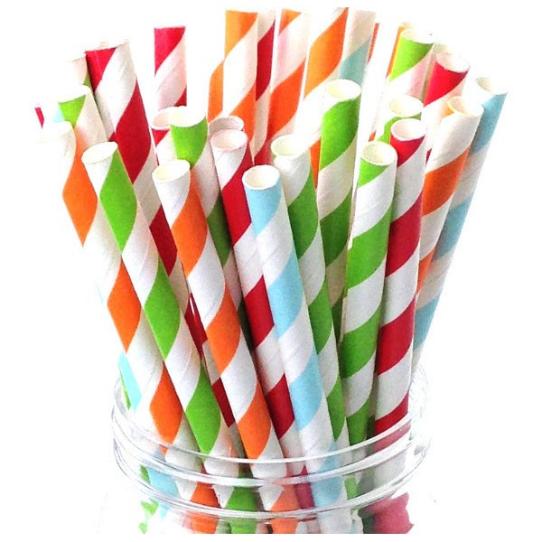 25pcs Sedotan Kertas Paper Straw Party Straw Sedotan Acara Motif Warna