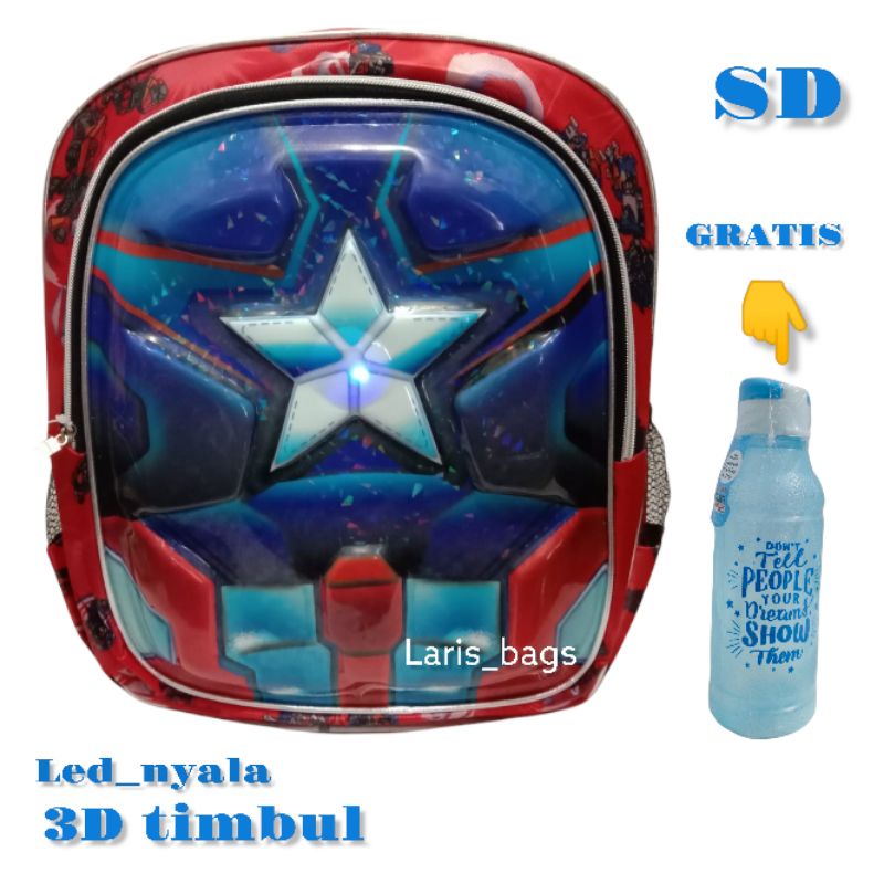 Tas sekolah anak cavten Amerika LED SD/Tas ransel cavten Amerika LED SD/Tas anak karakter laki laki/Tas anak karakter cavten Amerika/Tas anak murah/Tas anak/Ransel anak/Tas ransel anak murah/Tas ransel capten Amerika/Tas capten Amerika LED SD