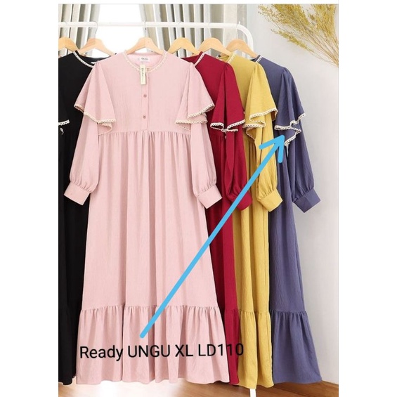 Larosa dress ORI by disiko exclusive warna polos ungu purple gamis Maxi wanita bahan linen airflow s