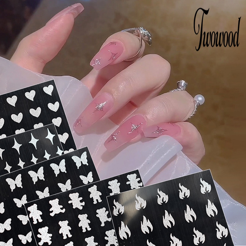 Stiker Nail Art Bentuk Hati Aneka Bentuk Warna Silver Untuk Wanita