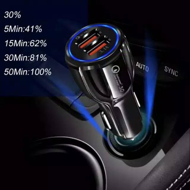 MQ Charger Mobil Dual USB Slot Output QC 3.0A Fast Charging - garansi 1 tahun