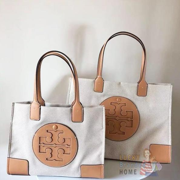Bag Canvas - Tas Tory Burch Ella Tote Bag Canvas Medium Classic - 100% Original