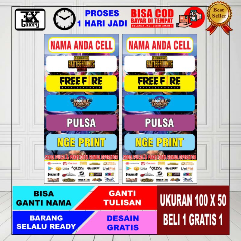 spanduk top up game, banner top up game ukuran 100 X 50