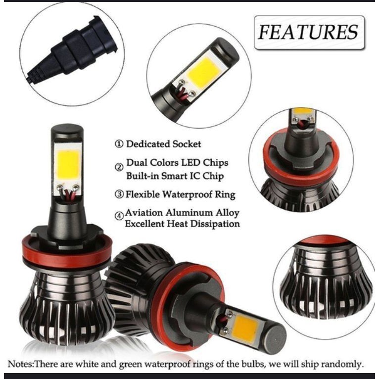 2Pcs Car LED 80W Flash Fog lamp Dual Colors H1 H3 H4 H7 880 881 9005/HB3 9006/HB4 H16 H27