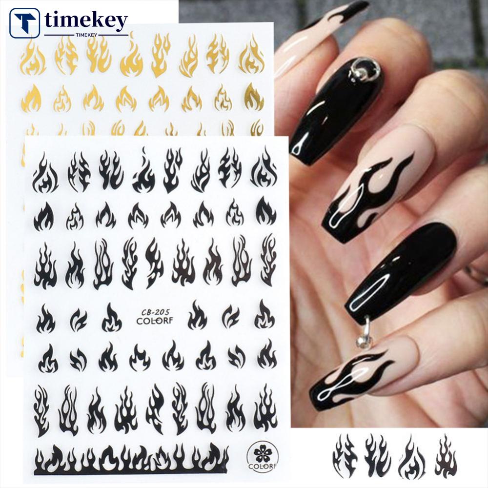 Timekey A2K6 Stiker Kuku Motif Api Untuk Dekorasi Manicurenail Art DIY