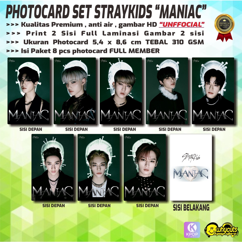 PHOTOCARD SET KPOP PREMIUM STRAYKIDS / MANIAC / VALENTINE 2022 / PRINT 2 SISI FULL LAMINASI GLOSSY / ANTI AIR