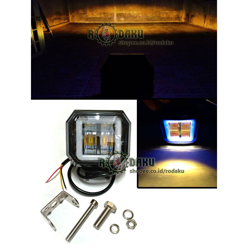 Lampu Tembak DAYMAKER MINI LED 2 MATA KOTAK BILED BILET LENSA 4D AE - SINAR KUNING