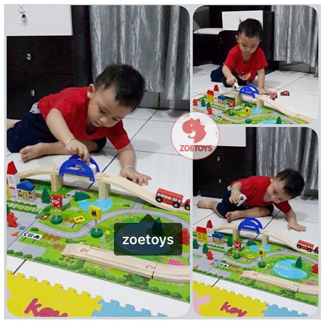 Zoetoys Rail Overpass 8 Glyph Track | Wooden Track Race Railway Pretend Play Toys | Kereta Balok Kayu Mobil mobilan Lalu Lintas | Edutoys | Mainan Set Cari Kado Natal