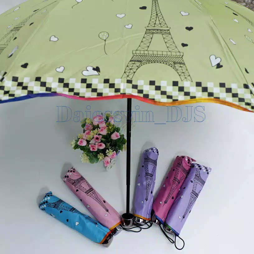 Payung Lipat 3 Motif PARIS MENARA EIFFEL Kuat Kokoh Trendy Anti Angin Nagoya NF 14