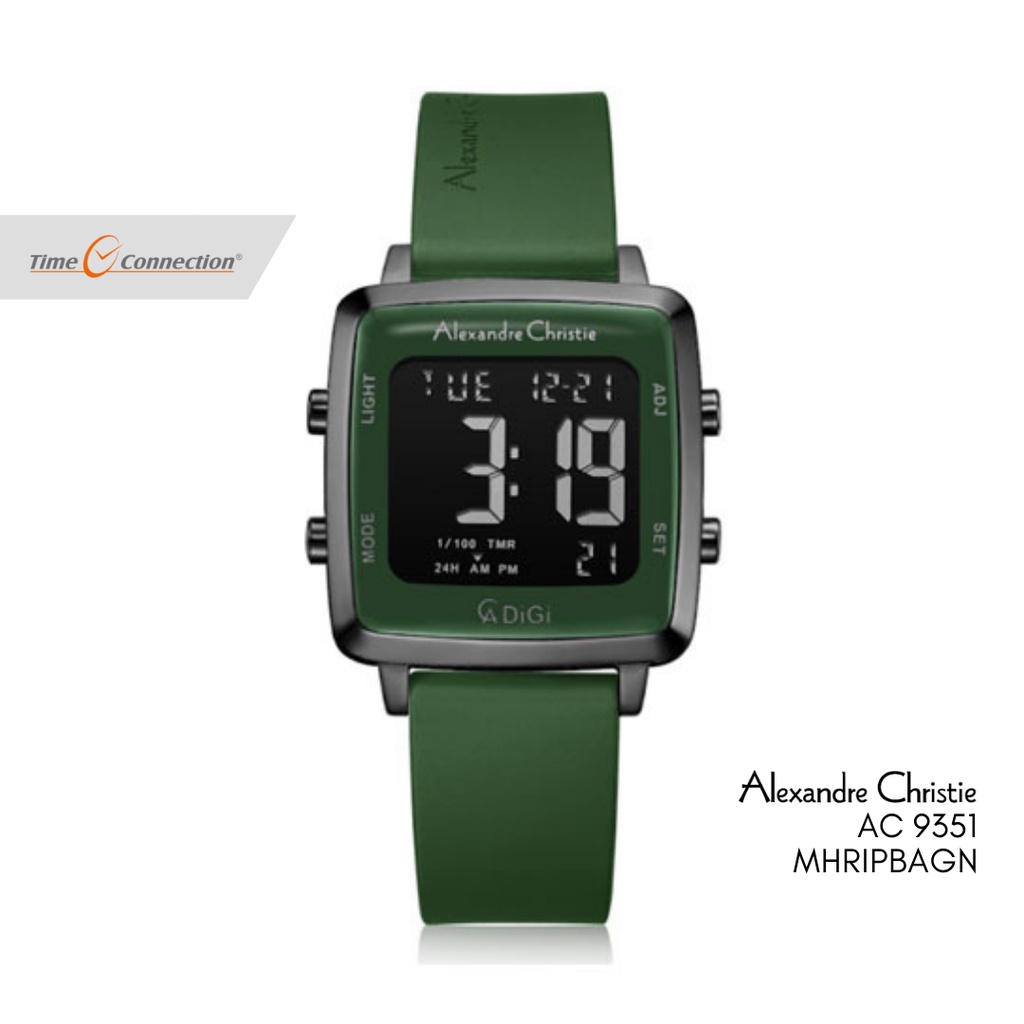Alexandre Christie AC 9351 MHRIPBAGN Hijau Original / Jam Tangan Wanita Digital Karet / Green Rubber