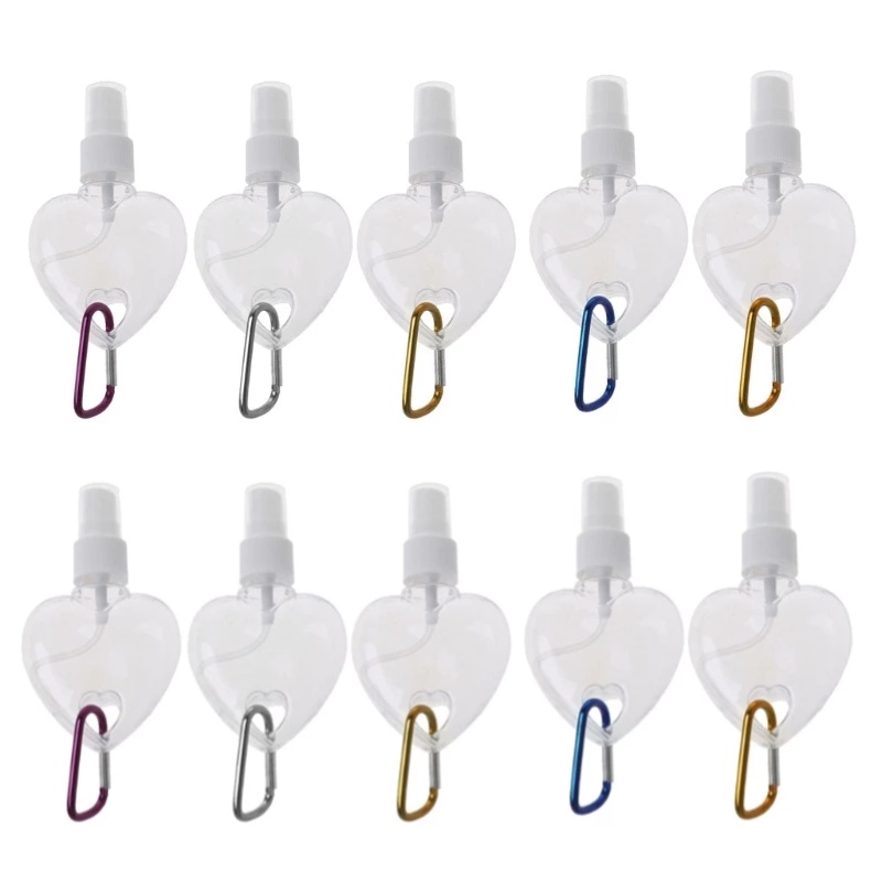 10Pcs 50ml Refillable Plastic Spary Bottle Portable Heart shaped Travel Bottles with Keychain