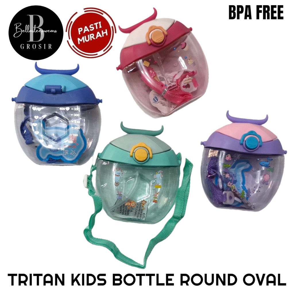 BOTOL SELIYA BULAT OVAL TRITAN MINUM ANAK BULAT ROUND OVAL BABY SHARK KARAKTER TANDUK