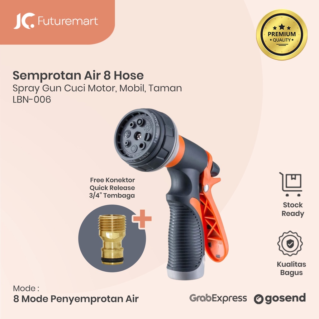 SEMPROTAN AIR 8 HOSE NOZZLE SPRAY GUN CUCI MOBIL MOTOR TAMAN LBN-006