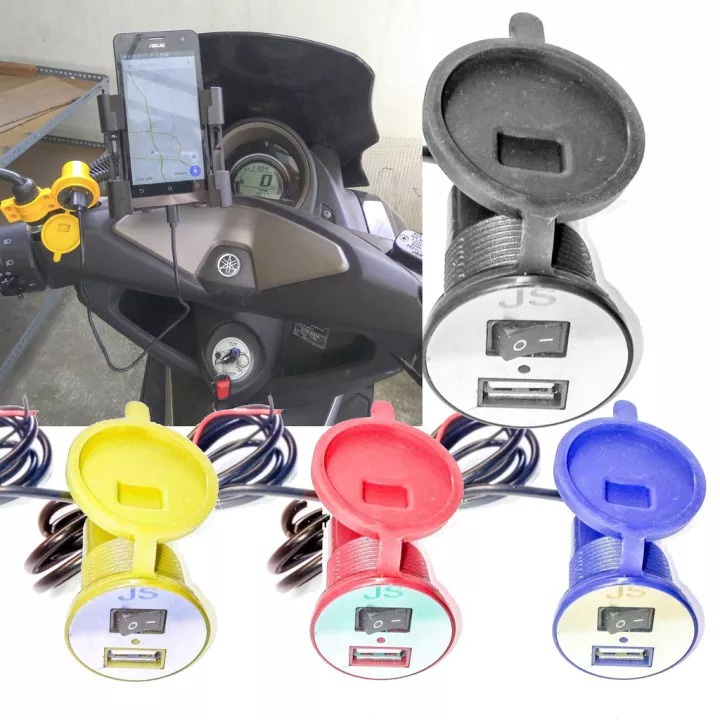 USB Charger Motor Waterproof Cas HP di motor Dengan Clamp / bracket stang motor