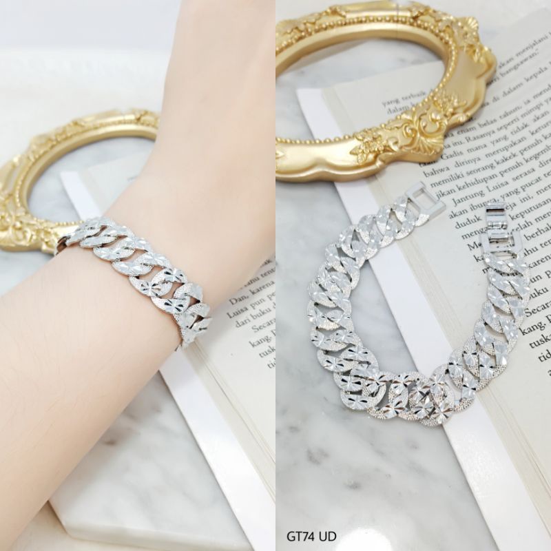 Gelang wanita titanium motif sisik naga slim silver 17cm