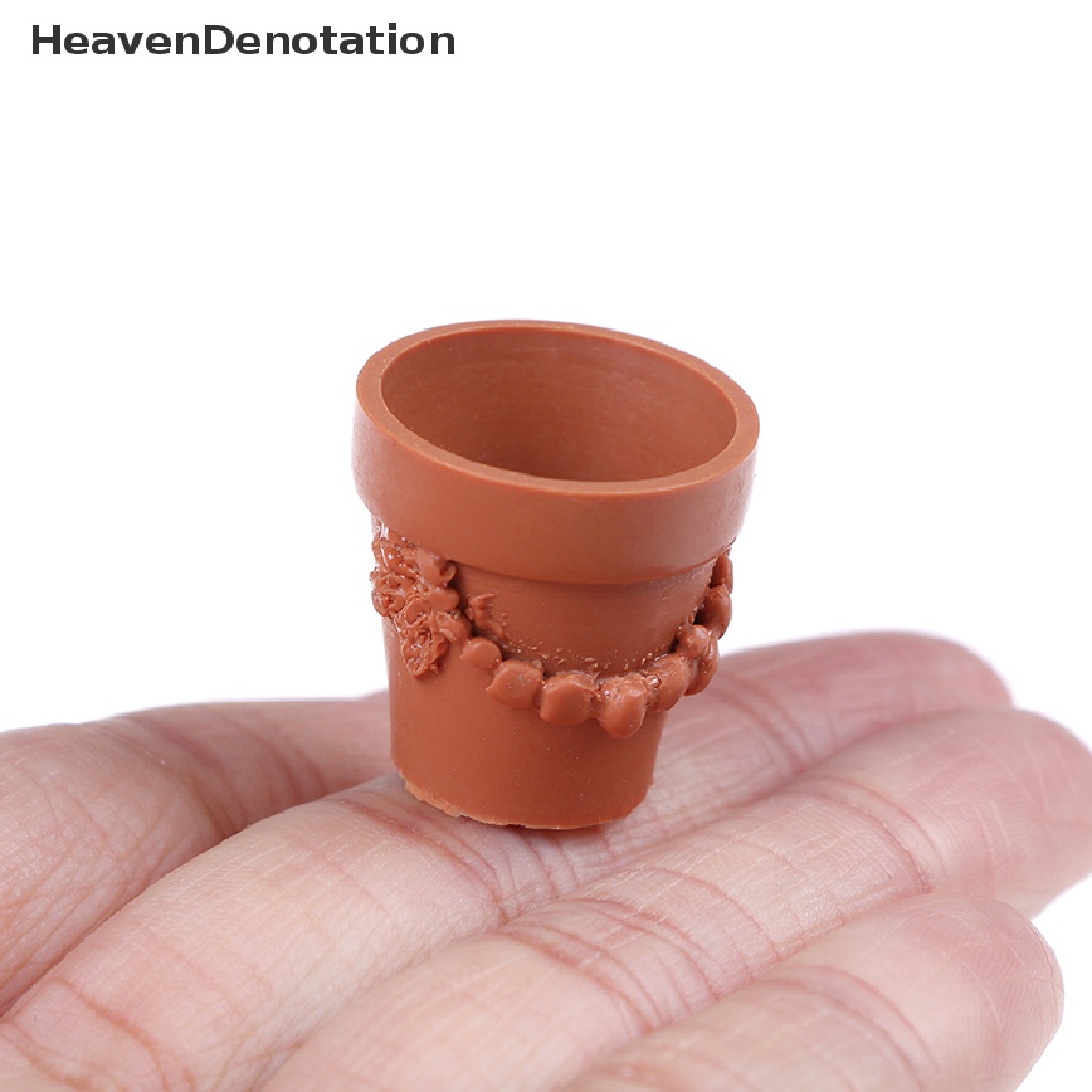 (Heavendenotation) 7pcs / Set Mainan Miniatur Pot Bunga Bahan Resin Untuk Aksesoris Rumah Boneka 1: 12
