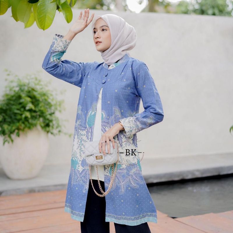 TUNIK BATIK MODERN KOMBINASI BOLERO SNOW||ATASAN WANITA||M-L-XL-XXL-3L