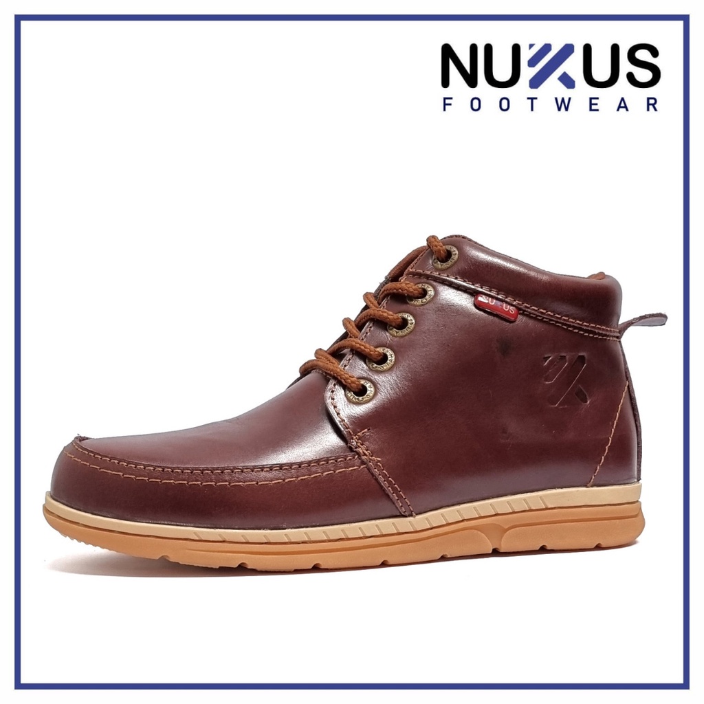 Nukus Sepatu Pria Kasual Boots Kulit Sapi Asli Coklat Tua - B02