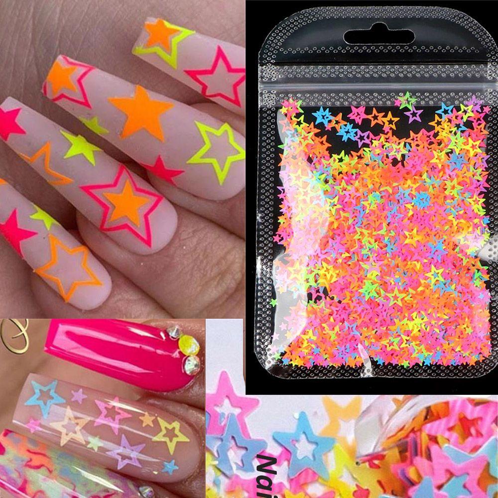 Preva Neon Bintang Kuku Payet Neon Wanita Kecantikan Bersinar Manicure Decor Acrylic Gel 3D Dekorasi Kuku