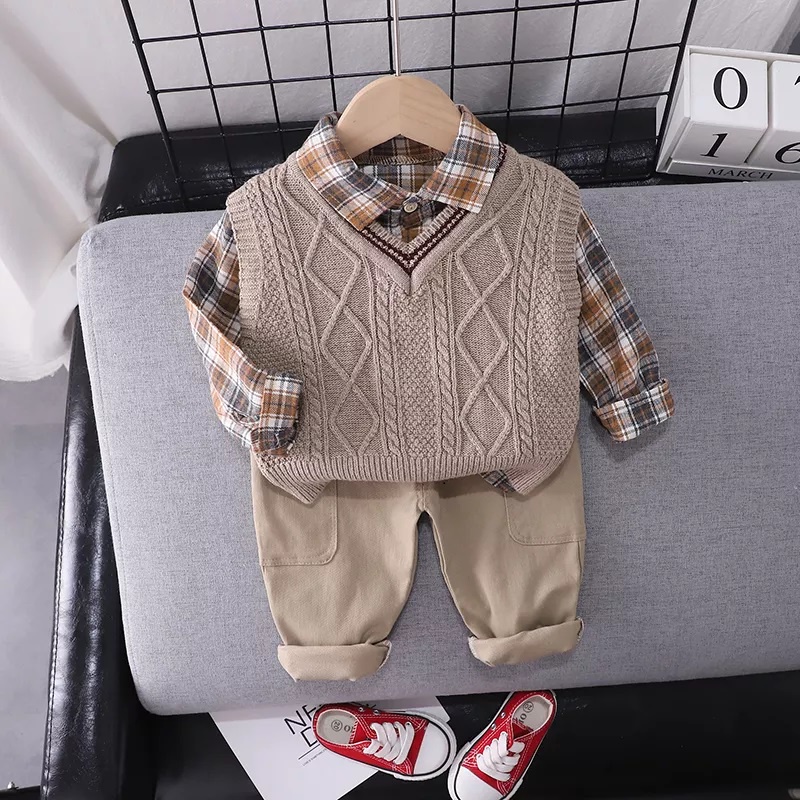 Setelan Anak Laki Laki ERNEST Pakaian Formal Baju Pesta Anak Fashion Set 3in1 Korean Style Import