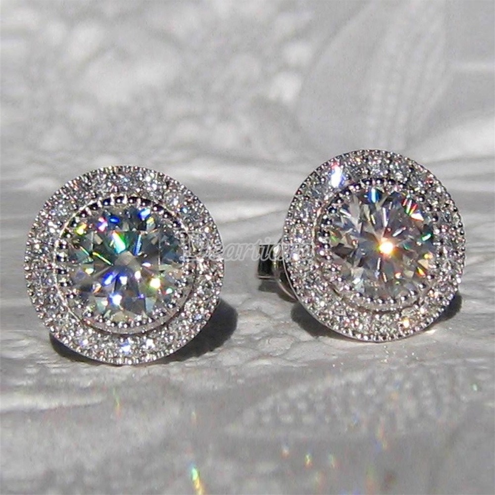 New Style Earrings Women Inlaid Super Flash Round Zircon Full Diamond Earrings