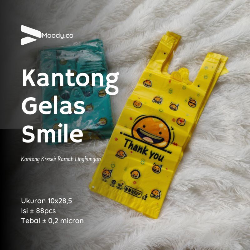 [10x28] Plastik Kantong HD 1 Gelas Cup 10-16 OZ Motif Smile Thank You Emoji Murah Jogja