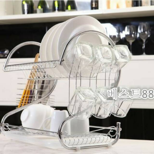 RAK PIRING TEMPAT GELAS 2 SUSUN STAINLEES UKURAN BESAR