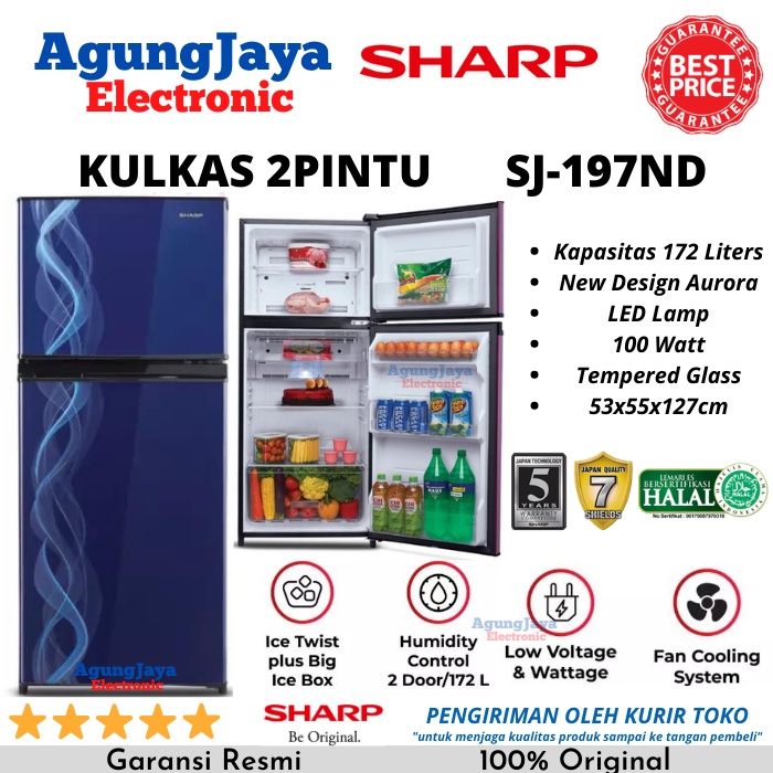 KULKAS SHARP SJ-197ND LEMARI ES 2 PINTU 172 LITERS LOW WATT (CILEGON-SERANG)