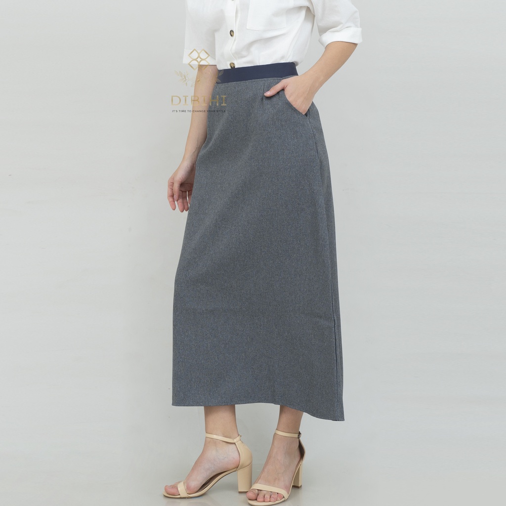 Rok Panjang Polos Kerja Formal Wanita Pinggang Karet A Line Bigsize