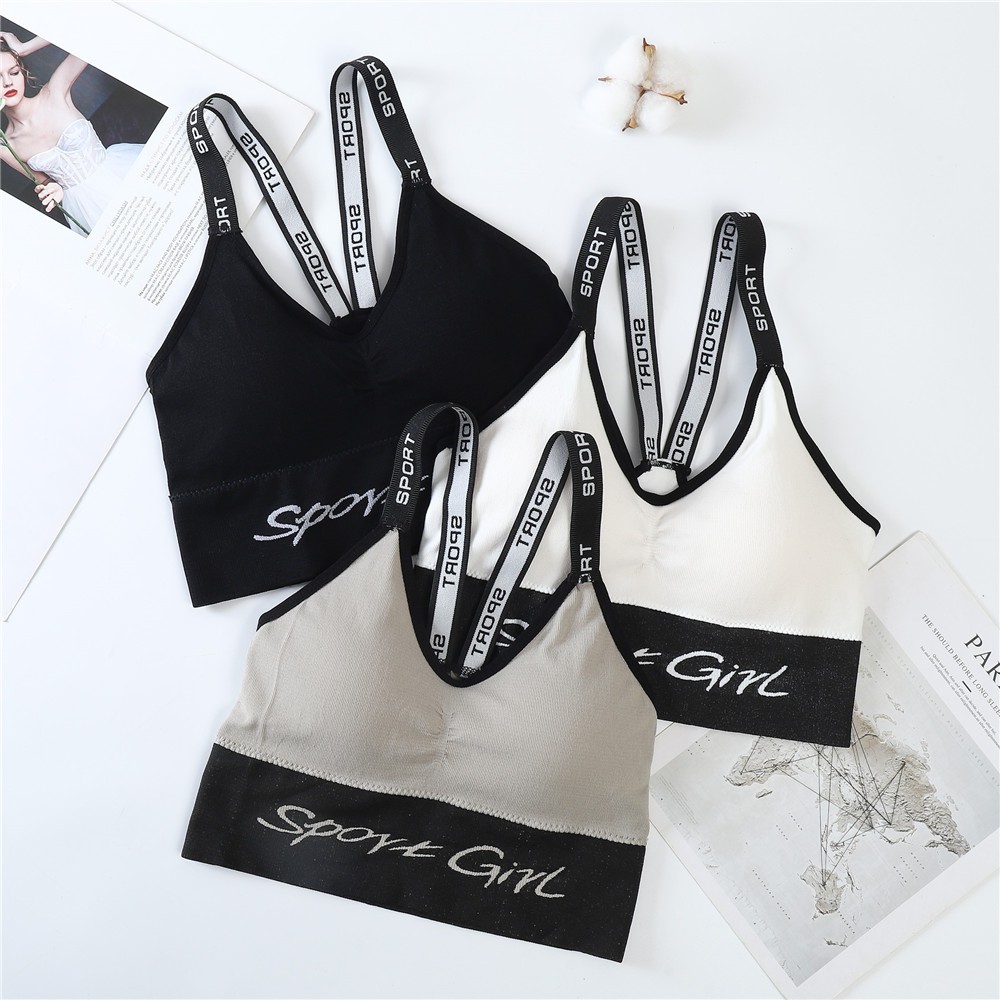 ❀ Chingu ❀ PW133 COD Sports Bra Wanita Olahraga Gym Yoga Nyaman Push Up Tali Huruf Import Surabaya