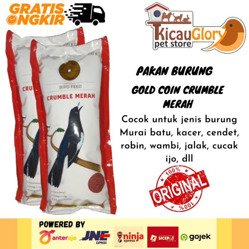 Gold Coin Crumble Merah Voer Pur Kasar Pakan Burung Murai Kacer