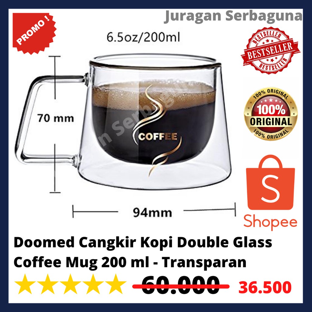 Doomed Cangkir Kopi Double Glass Coffee Mug 200 ml - Transparan