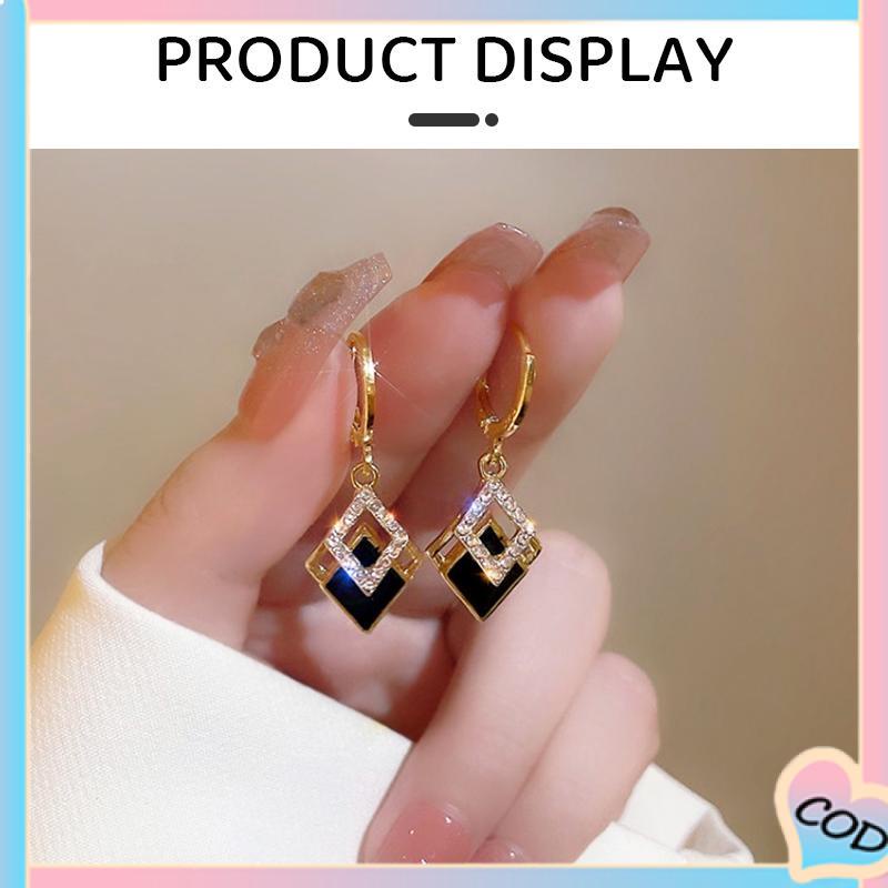 COD❤️Rhombus bentuk minyak Drop anting-anting modis anting-anting High-end-A.one