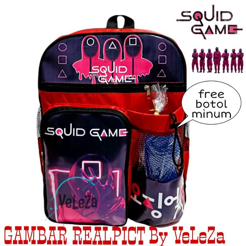 Tas ransel anak laki-laki squiid game gratis botol minum - tas anak