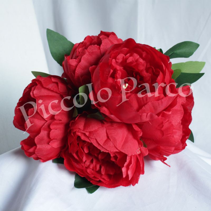 Bunga Peoni Merah Palsu Plastik Artifisial Imitasi