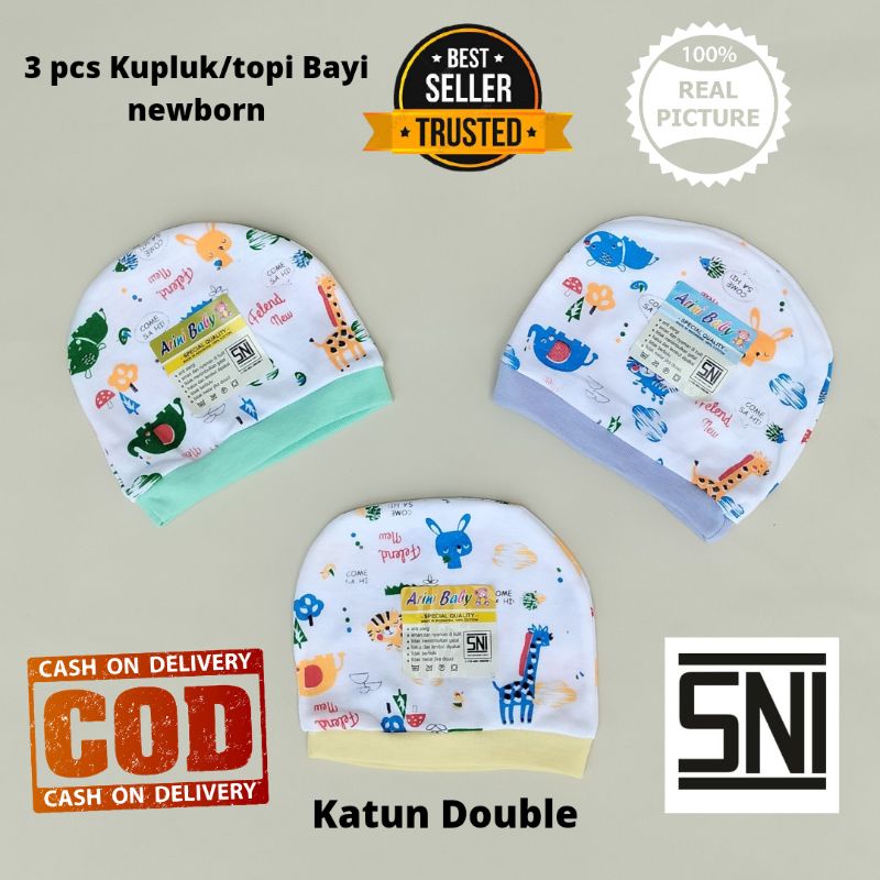 3 pcs Kupluk/Topi Bayi baru lahir newborn SNI perlengkapan bayi baru lahir formybabyshop gabe.id