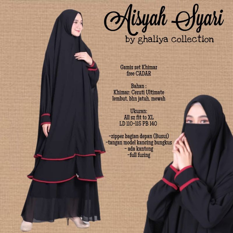 Baju Hijab syari wanita |Ghaliya Syar'i Aisyah|Gamis Syari|Ceruti Ultimate|All sz M fit to XL ghaliy