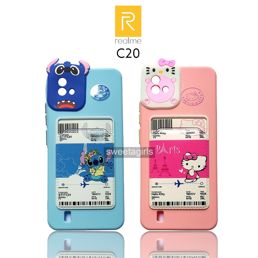 Casing Silikon Lucu untuk Realme C20 - Model Card Holder - Casing peach Case Gemoy - sweetacase.id - Case Lucu - Karakter -  Karakter Softcase - Case Gemoy - Kesing - Aesthetic - Boneka - Nasa Case