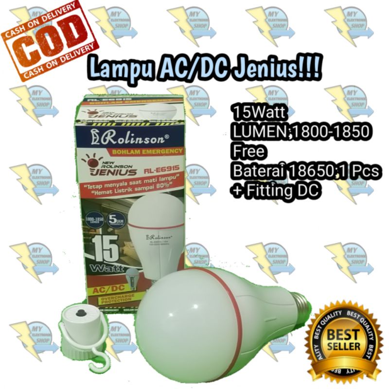 Lampu Emergency 15Watt LED Rolinson, Lampu AC/DC 15W LED, Lampu Magic, Lampu jenius, Lampu Ajaib Rolinson RL-E6915